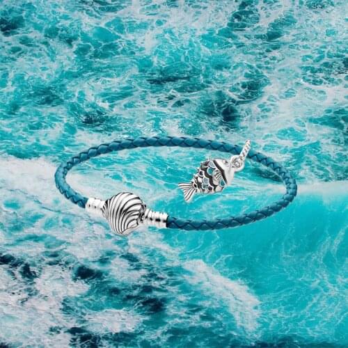 2021 New Summer Ocean Series, 925 Sterling Silver Diy Blue Scale Swimming Fish Charm Bracelet Set, Ladies Fashion Jewelry