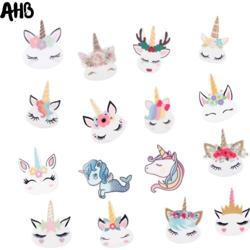 AHB 10Pcs/Bag cartoon unicorn resin flat cute animal single-sided resin hair accessories DIY mobile phone shell materials