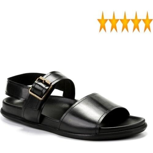 Flat Casual Men 2021 Summer Open Toe Breathable Street Fashion Cow Leather Sandals Buckle Strap Outdoor Beach Shoes