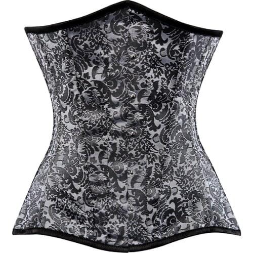 Sexy Womens Spiral Steel Boned Waist Control Floral Underbust Corsets Bustiers Jacquard Waist Cincher Corselet Plus Size XS-6XL