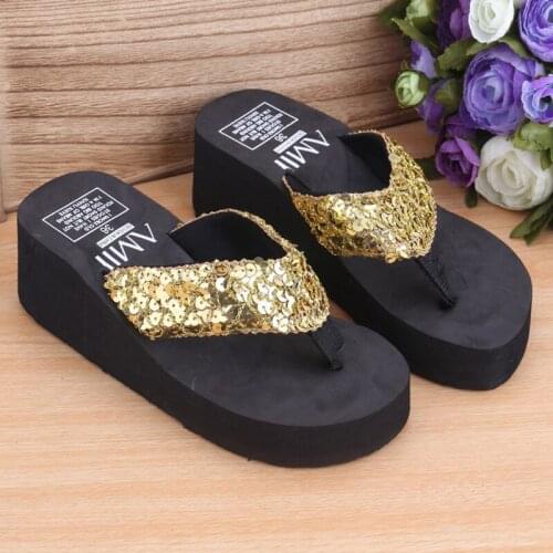 2020 Summer Women Flip Flops Casual Sequins Anti-Slip Slippers Beach Thong Sandals Beach Open Toe Platform Shoes For Ladies