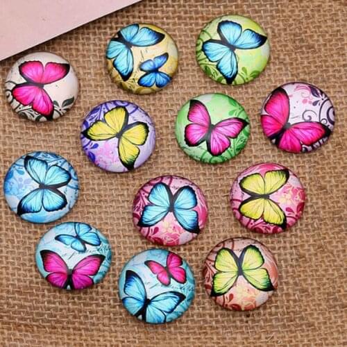 10/12/14/16/20/30mm Cartoon Colorful Butterfly Pattern Round Handmade Photo Glass Cabochons Dome Cover Pendant Cameo Settings