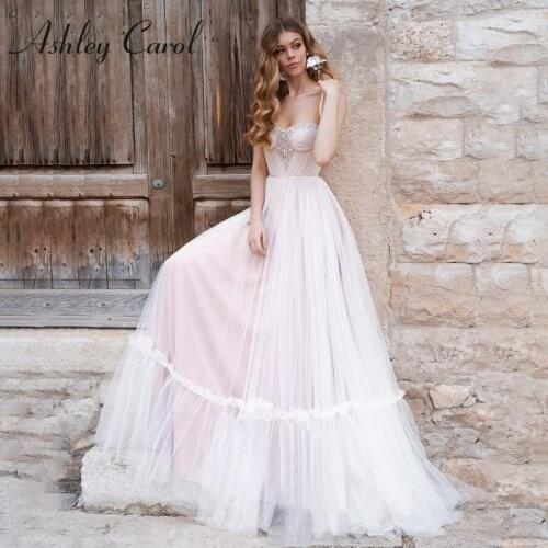 Ashley Carol A-Line Wedding Dress 2021 Delicate Crystal Beaded Sweetheart Backless Spaghetti Straps Lace Up Beach Bride Gown