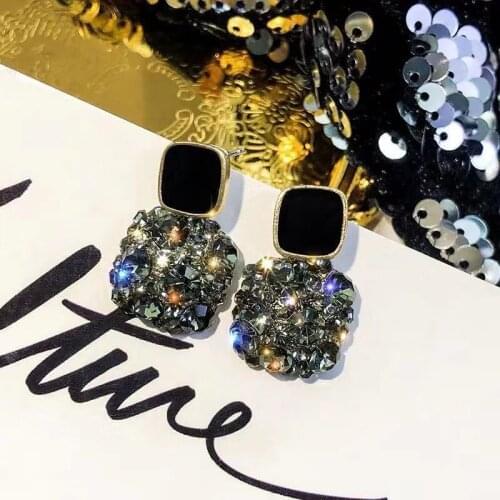Statement Black Square Geometric Earrings For Women Crystal Luxury Wedding Rhinestone Earring Korean Boho Lady Party Jewelry