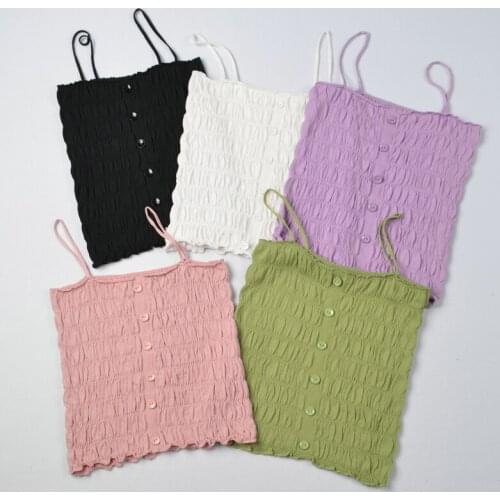 2021 Summer Knitted Sexy Pleated Women Tank Tops Ice Silk Causal Sleeveless Crop Tops Pleated slim solid color Camisoles