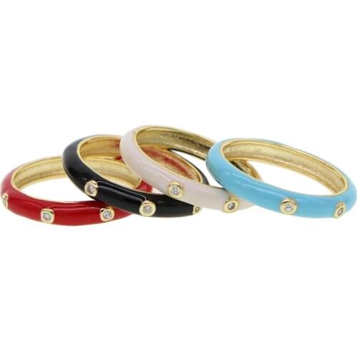 Gold Color Women Stacking Bands red black white red Enamel Clear Cubic Zirconia CZ Eternity Finger Band Ring drop ship jewelry