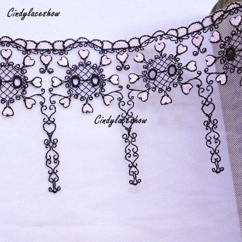 1 Meter 18.6 cm Width Handmade Pink Heart Embroidered Lace Trim Pink Tulle Wedding Hair Bow Clothes DIY Craft Lace Fabric Sewing