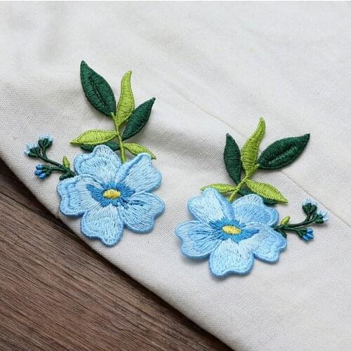 1 pair Embroidery flower Patches for clothing Blue yellow pink floral Embroidered sew on parches applique for jacekets jeans hat