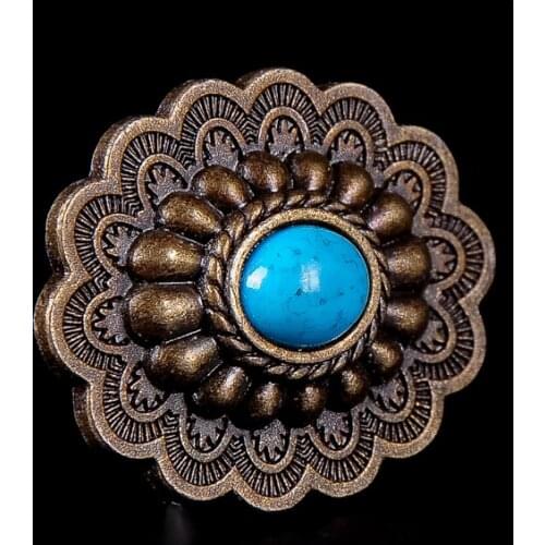 10PCS 35*28MM Western Oval Antique Brass Engraved Flower Turquoise Craft Conchos