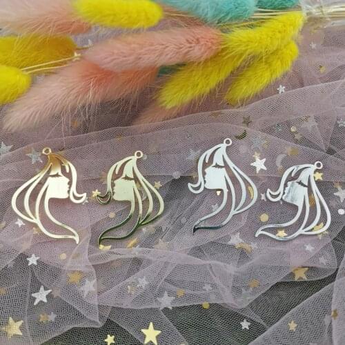 10pcs Sexy Girls Head Charms Pendant Gold Tone Metal Long Hair Side Face Charms Jewelry DIY Accessory For Drop Earrings Floating