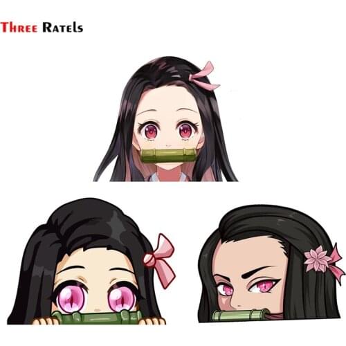Three Ratels FC40 3D NEZUKO KAMADO Peeking Anime Car Sticker Vinyl PVC Decal For Girls Room Wall Laptop Waredrobe