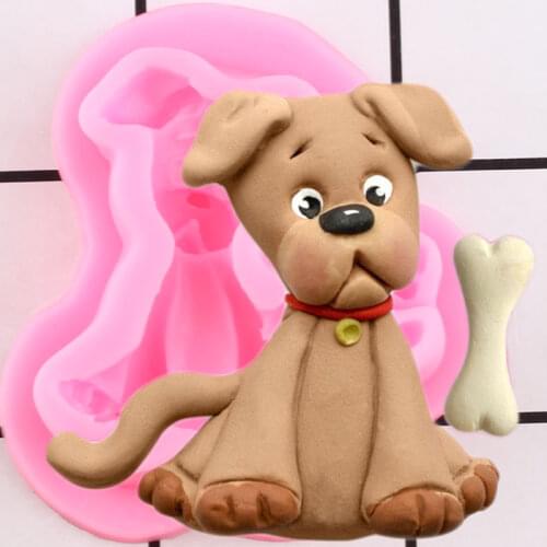 3D Cute Dog and Bone Silicone Mold DIY Animals Cupcake Topper Fondant Cake Decorating Tools Candy Clay Chocolate Gumpaste Moulds
