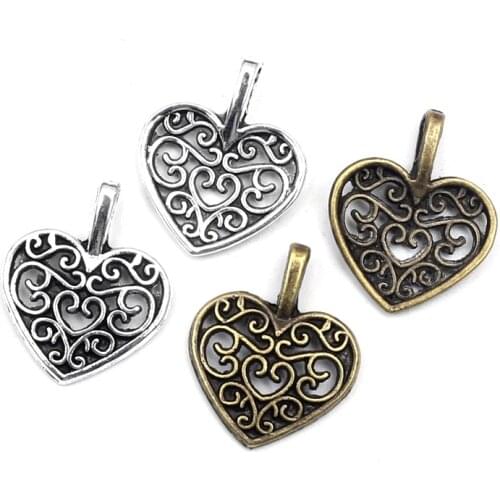 50pcs 10-16mm Fashion Hademade Hollow Love Pendant Vintage Charms Jewelry Making Bracelets Necklace DIY Metal Jewelry Finding