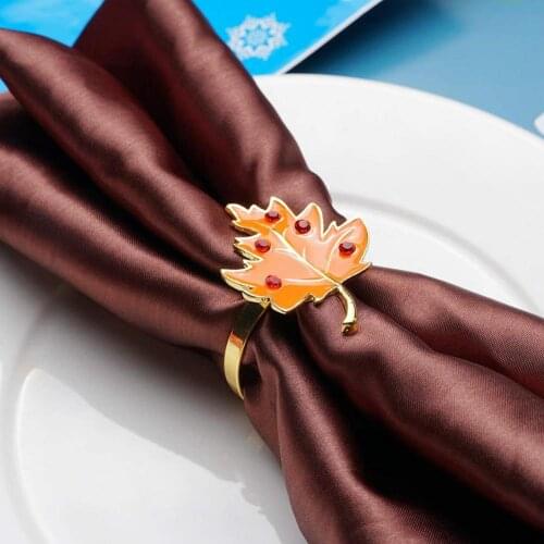 6pcs Maple Fast Food Dining Table Napkin Holder Party Supplies Golden Leaf Napkin Rings Thanksgiving Decoration