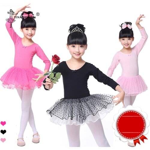 Girls Long/Short Sleeve Ballet Tutu Dress Kids Gymnastics Tulle Skirted Leotards Swan Lake Ballet Costumes With Dot Tutus