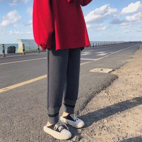 Pants Women Thicker Winter Knitted Elegant Patchwork Simple Womens Trousers Trendy Harem Long Warm Loose Pockets Elastic Pant