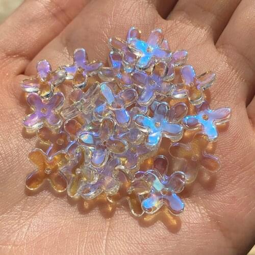 20PC/lot 12X12mm AB Color Flower Beads Czech Glass Loose Spacer Beads for Jewelry Making Hairpin Handmade Diy Accessories