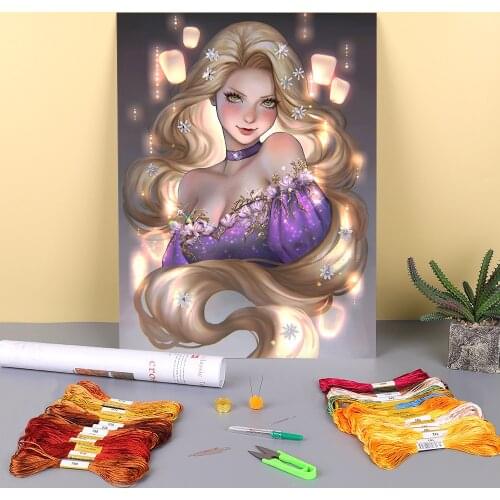 Cartoon Girl Woman Printed Canvas 11CT Cross-Stitch DIY Embroidery Patterns DMC Threads Painting Handmade Sewing Handiwork