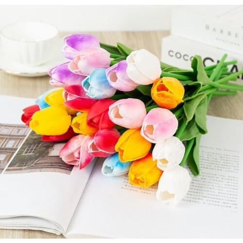 5pcs Artificial Tulips Flowers PU Tulip Real Touch Flower Bouquet For Wedding Party Decor Supplies Home Living Room Garden Decor