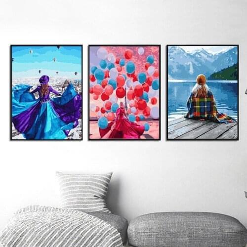 Gatyztory 3pcs Paint By Numbers For Adults Balloon Woman HandPainted Oil Painting Figure Canvas DIY Gift Home Decor 4050cm