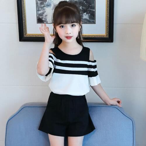 2Pcs Toddler Baby Kid Girl Clothes Sets Summer t-shirt Tops+Black Shorts Clothes For 3t 4 6 8 10 12 Year Girl Clothes Outfits