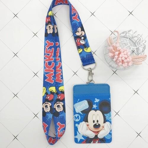 Disney Stitch PU coin purse card holder keychain key lanyard meal card bus card case coin bag Mickey mouse Document card bag