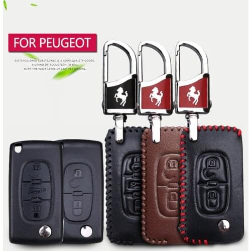 Leather Car Key Cover Case for Peugeot 308 SW 607 407 307 106 206 306 107 207 208 408 508 3008 2008 5008 Key Chain Accessories