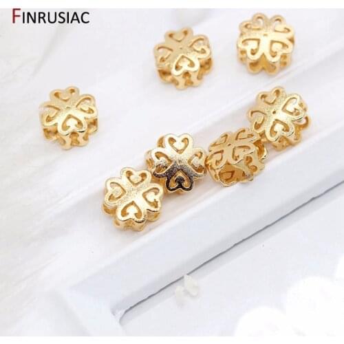 14k Real Gold Plated Brass Metal Flower Shape Beads For Handmade Beaded Material DIY Jewelry Making Accessories