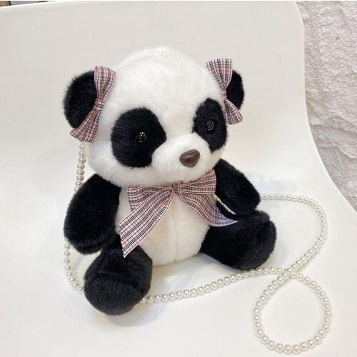 Cute Panda Plush Fashion Portable Backpack Cartoon Animal Soft Stuffed Doll Kawaii Crossbody Shoulder Bag Toy Birthday Girl Gift