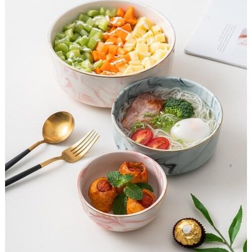 Marble Pattern Noodle Bowl Soup Bowls 4.5-7.5 inches Ceramic bowl Japanese Salad Plate Rice Bowl Household Large Dessert Plate