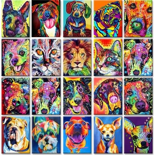 SDOYUNO 40x50cm Pop Style Frameless DIY Painting By Numbers Colorful Dog Pictures By Numbers On Canvas Animals Home Decoration