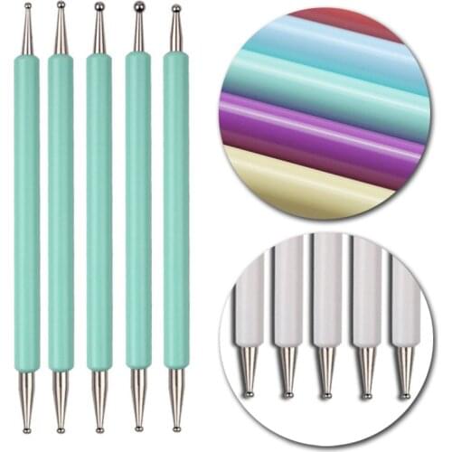 5Pcs Set UV Gel Painting Nail Art Dotting Pen Acrylic Handle Rhinestone Wood 2 Way Brush Salon Decoration Manicure Tools Kit