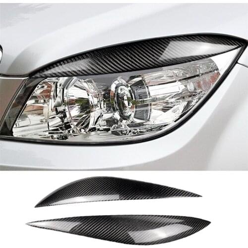 Real Carbon Fiber Front Headlight Eyelids Eyebrow Cover Trim Fit for Mercedes Benz W204 C180 C200 C300 C350 & C63 2008-2011