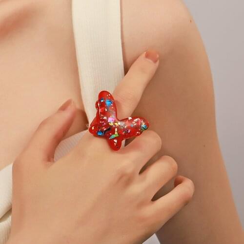 2021 New Transparent Resin Acrylic Butterfly Ring Fashion Colourful Geometric Round Rings for Women Girls Jewelry Party Gifts