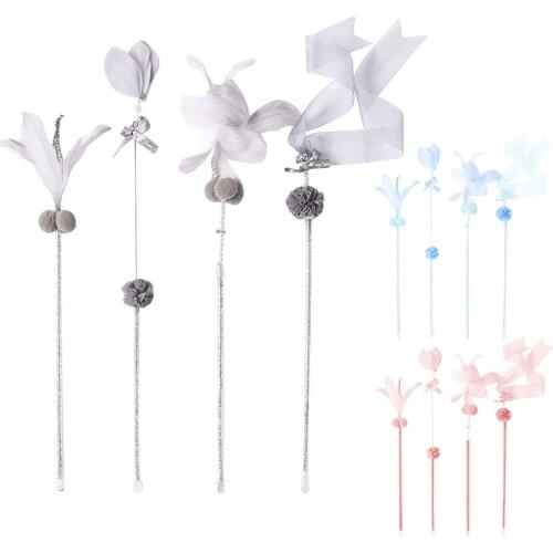 New 4pcs Cat Feather Teaser Toy Set Funny Kitten Charmer Wand Cat Interactive Toy Cat Ribbon Wand Boredom Toys