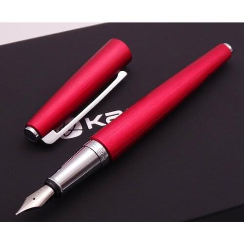 KACO BALANCE Brushed Metal Aluminum Fountain Pen, Schmidt Converter and F Nib 0.5mm Red Pen with Gift Box for Office Business