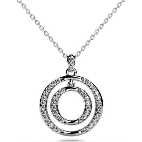 Huitan Simple Stylish Double O Shaped Pendant Necklace for Women Shiny CZ Stones Delicate Daily Wear Accessories Party Jewelry