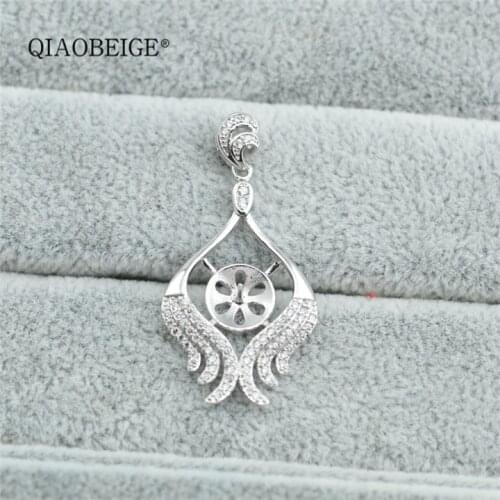 QIAOBEIGE 2Pcs/Lot S925 Sterling Silver Pearl big Pendant Holder Women DIY Handmade Craft Pendant Jewelry Accessory luxury