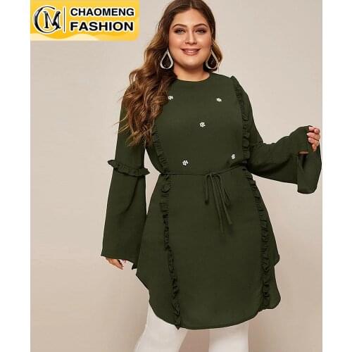 Plus Size High Quality Chiffon Pearls Fashion Tops For Women Simple Blouse America Europe Africa Defacto Femme Oman Clothing