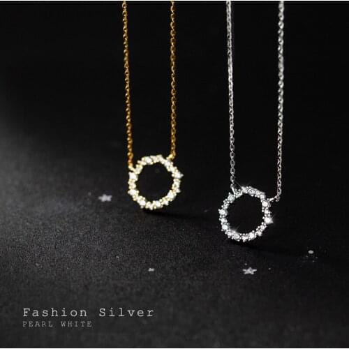 Real. 925 Sterling Silver Open Lucky Circle Choker Clavicle Necklace Mini CZ Set Pendant Fine jewelry C-D8304