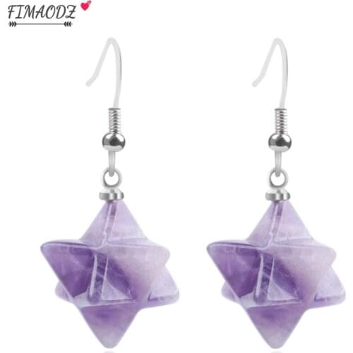 FIMAODZ Star of David Earrings for Women Men Hexagonal Hexagram Natural Stone Reiki Healing Earring Jewelry