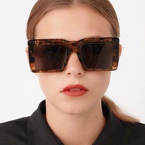 Vintage Oversized One Piece Flat Sunglasses For Women New Brand Black Leopard Gradient Sun Glasses Female Gradient Eyewear Men