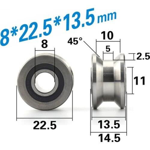 U22 flat-groove T22 rolling bearing pulley walk track 12mm guide wheel V22 bearing steel trapezoidal groove 8 x 22.5 x 13.5mm