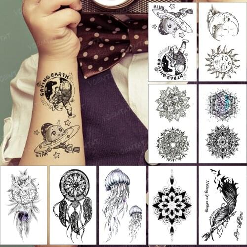 Waterproof Temporary Tattoo Sticker Universe Planet Astronaut Flash Tatoo Sun Moon Arm Wrist Fake Tatto For Body Art Women Men