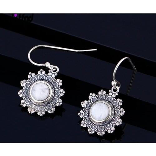 925 Sterling Silver Earrings Snowflake Jewelry Natural Moonstone Earrings for Women Wedding Party Engagement Gift