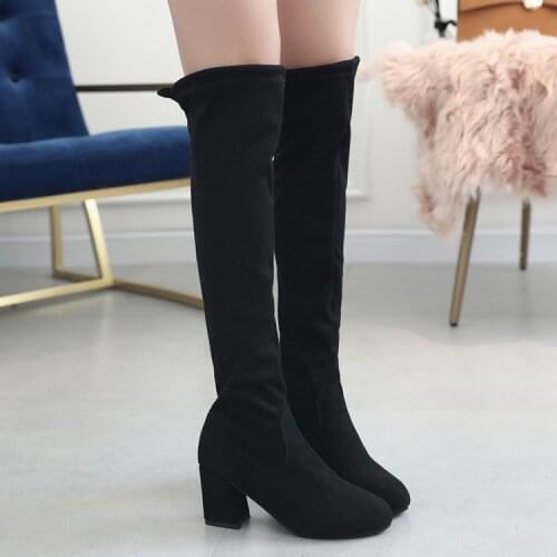 High Heels New Women Over-the-knee Boots Thick-heeled Elastic Womens Long Boots High-heeled Ladies Thigh Boots