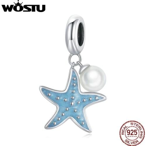 Wostu New 925 Sterling Silver Starfish Pendant Charm for Original Women Silver Bracelet DIY Jewelry Making Gift DXC1807