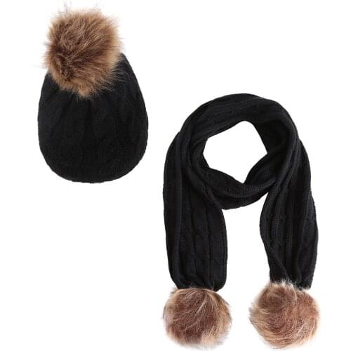 1-6Yrs Winter 2Pcs Baby Girls Knitted Cap Cotton Warm Autumn Wool Hat With Scaf Set