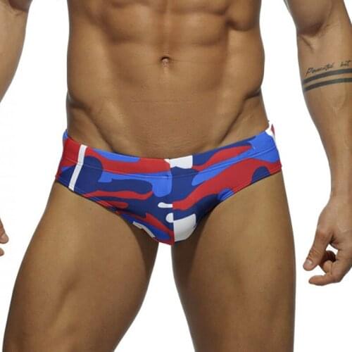 2XL Camouflage Swimsuit Men Sexy Pad Bugle Pouch Swimming Beach Surfing Briefs Bathing Striped Swimwear Swimming Suit Plus Size