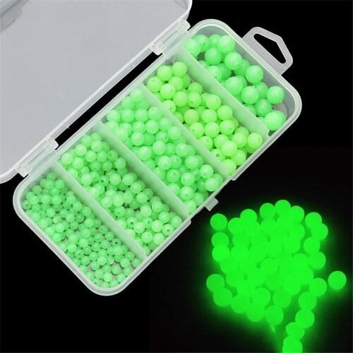 375pcs/set Soft Rubber Luminous Fishing Beads Glowing Sink Beads For Treble Hook Fishing Rigs Green Fishing Lure Tackle